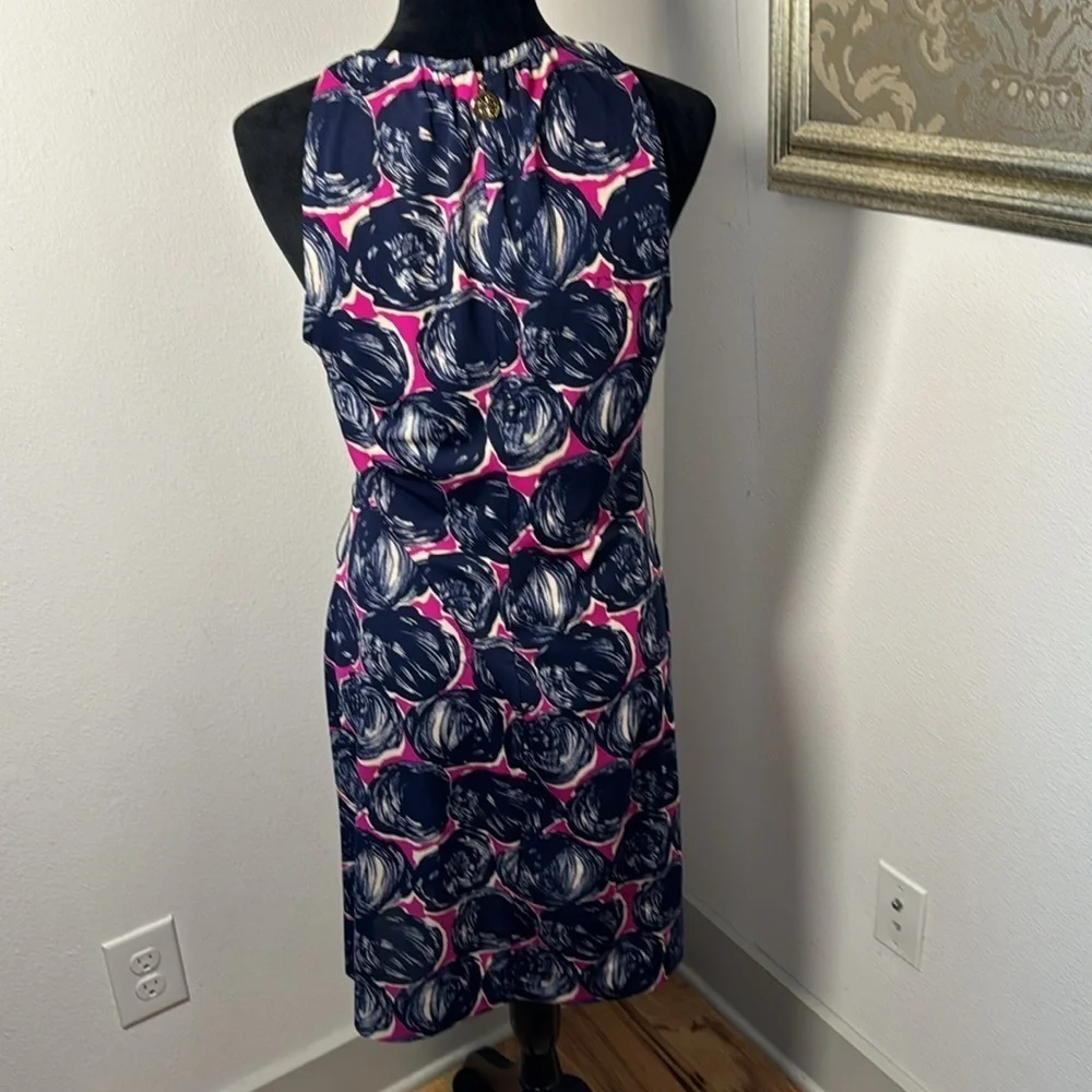Tory Burch Flinnia blue magenta geo print sleeveless shift dress‎ Sz M